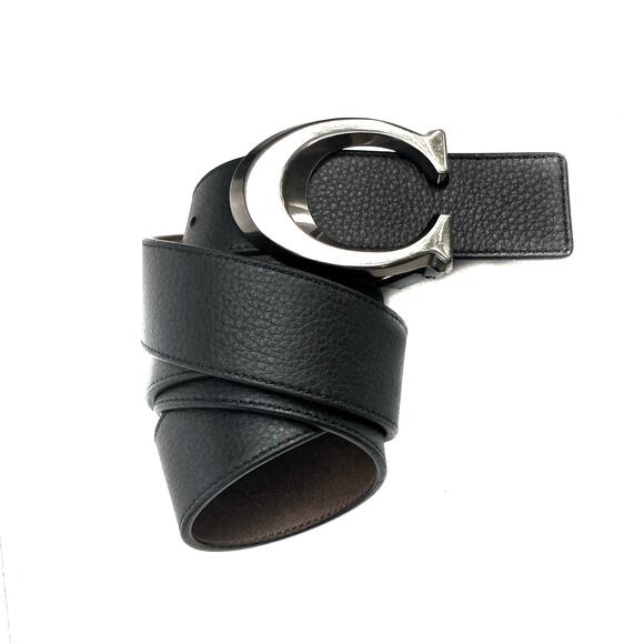 Coach Reversible Black & Brown Leather Belt w/ Large Gunmetal Sculpted C Buckle - Picture 1 of 12